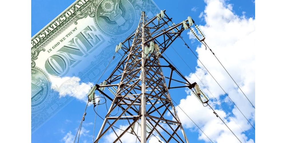 A dollar bill overlayed over a powerline.