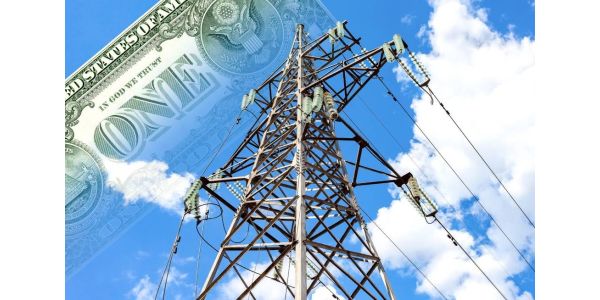 A dollar bill overlayed over a powerline.