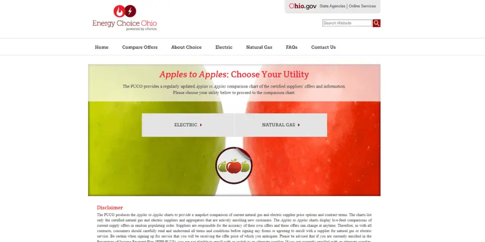 Screenshot of Apples to Apples Ohio homepage