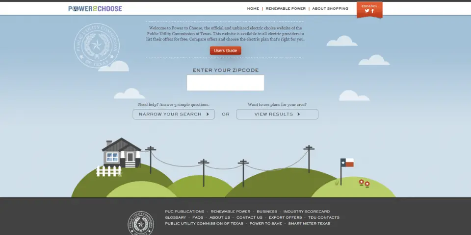 Screenshot of Powertochoose.com's homepage